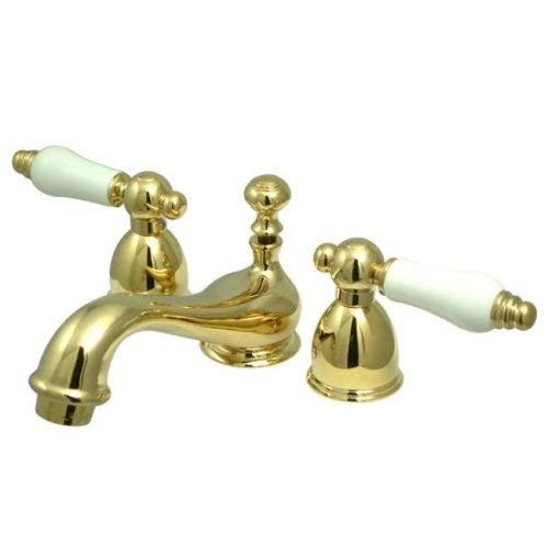 Kingston Brass KS3952PL Restoration Mini Widespread Lavatory Faucet with Porcelain Lever Handle, Polished Brass