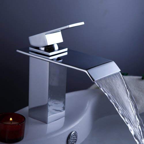 LARCOLAIS Single Handle Waterfall Bathroom Vanity Sink Faucet with Extra Large Rectangular Spout Chrome