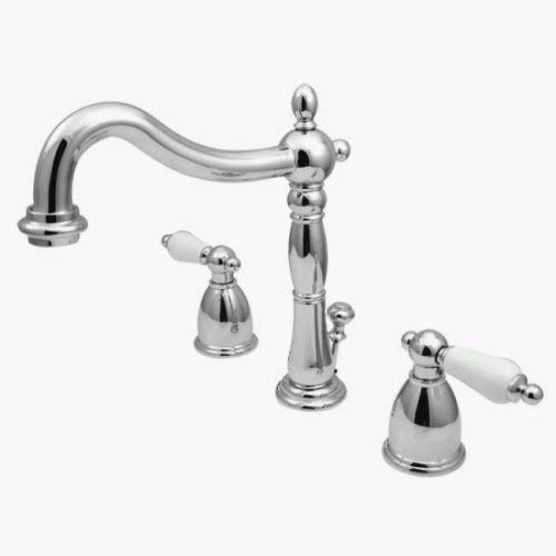 Kingston Brass KB1971PL Heritage Widespread Lavatory Faucet with Porcelain Lever Handle, Polished Chrome