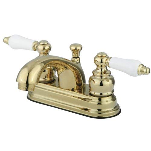 Kingston Brass KB2602PL Vintage 4-Inch Centerset Lavatory Faucet with Porcelain Lever Handle, Polished Brass