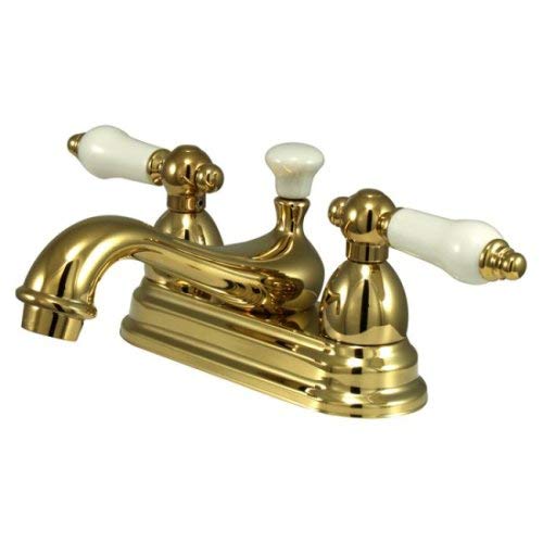 Kingston Brass KS3602PL Restoration 4-Inch Centerset Lavatory Faucet with Porcelain Lever Handle, Polished Brass