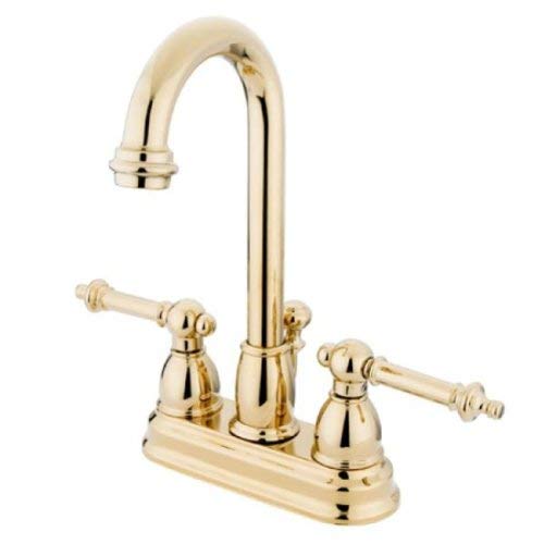 Kingston Brass KB3612TL Deck Mount Lavatory Faucet with Lever Handle and Pop-Up, Polished Brass