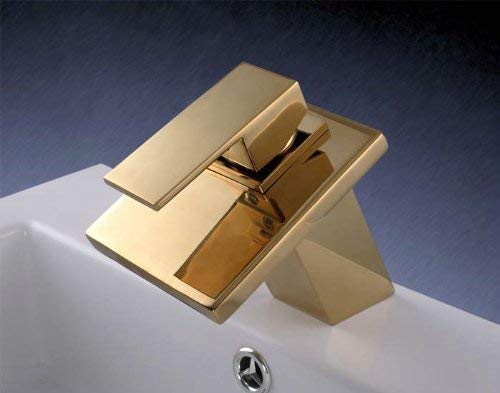 Gold Color Finish Single Handle Brass Basin Mixer Waterfall Tap Lavatory Faucet , Chrome Ys7038