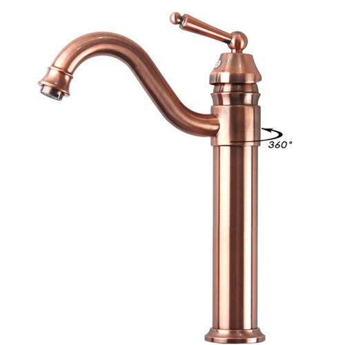 Retro Style Deck-mounted Antique Copper Finish Bathroom Single Hole Tall Plumb Mixer Taps Single Lever Handle Swivel Carved Spout Lavatory Basin Faucets