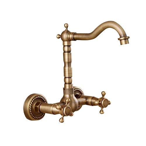 Brass Wall Mount Dual Handle 9.25 Inches Basin Bathroom Sink Faucet Antique Brass Z201508100-7