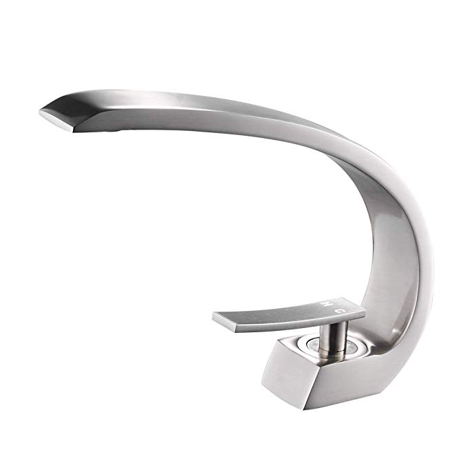 OWOFAN Contemporary Single Handle Single Hole Curved Type Touch On Bathroom sink Faucet Brushed Nickel Vanity Sink Faucet 16990SN