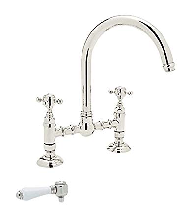 Rohl A1461LPPN-2 Country Kitchen Bridge Faucet with Porcelain Lever Handles, Polished Nickel