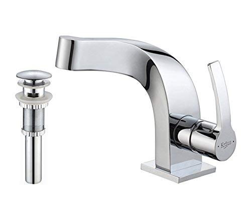 Kraus KEF-15101-PU11CH Typhon Single Lever Basin Bathroom Faucet and Pop Up Drain with Overflow Chrome