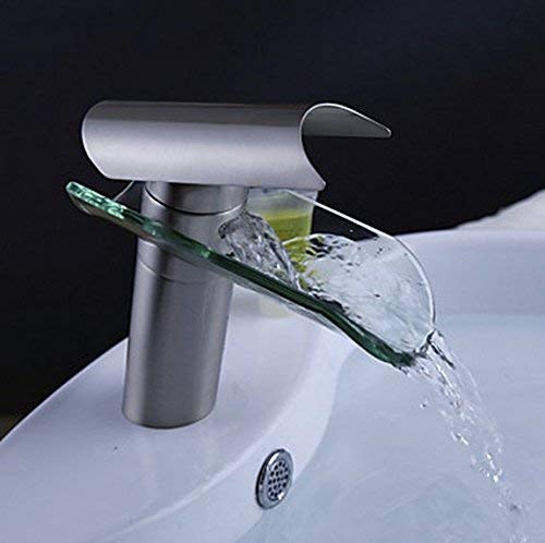 Yanksmart Brushed Nickel Glass Waterfall Spout Faucet Bathroom Basin Mixer Tap Hf-s01k