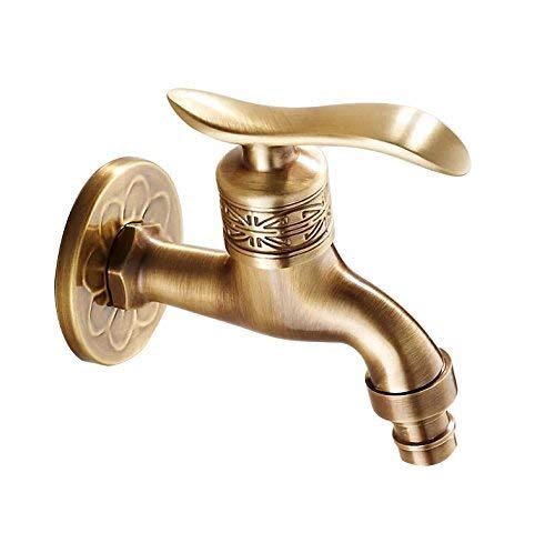 Generic Antique Brass Lever Handle Laundry Bathroom Wetroom Wall Mount Washing Machine Faucet Outdoor Garden Hose Single Cold Tap