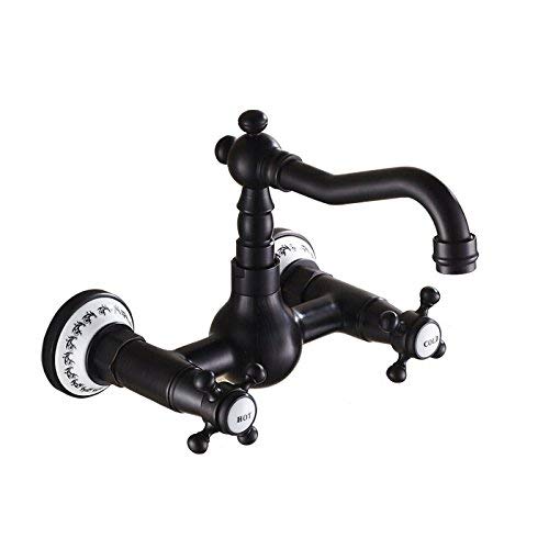 Bathroom Faucet 360 Degree Swivel Spout Dual-Handles Wall Mount Mixer Taps With Ceramic, Oil Rubbed Bronze