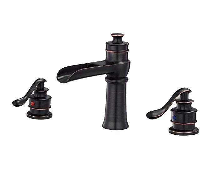 BWE Waterfall 8-16 Inch Oil Rubbed Bronze 3 Holes Two Handle Widespread Bathroom Sink Faucet Deck Mount