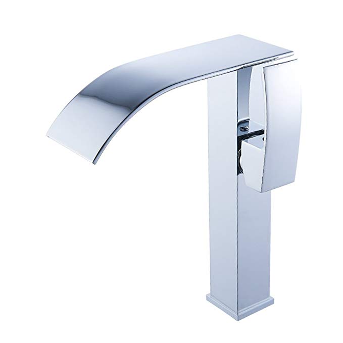 Beati Faucet Modern Widespread Waterfall Spout Bathroom Vessel Sink Tall Faucet, Chrome