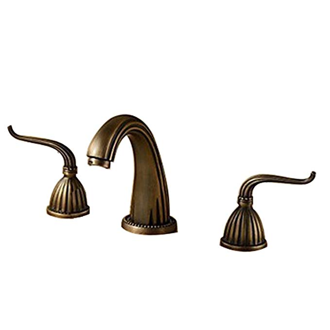 Aquafaucet Antique Brass Widespread Bathroom Sink Vessel Faucet Lavatory Vanity Basin Mixer Tap