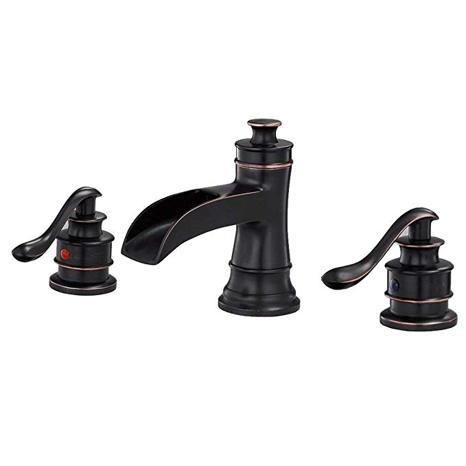 BWE Waterfall 8-16 Inch 3 Holes Two Handle Oil Rubbed Bronze Bathroom Sink Faucet Lavatory Widespread