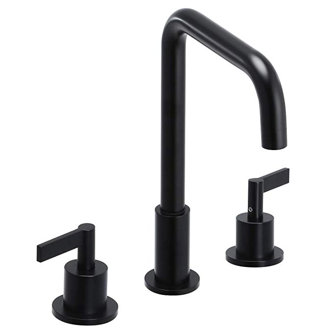 Fryotuc Matte Black Bathroom Faucet Two Handle 8 Inch Widespread Three Hole Lavatory Faucets with Supply Hose