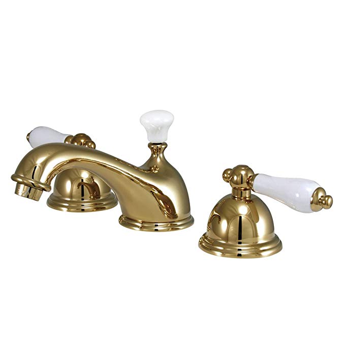 Kingston Brass KS3962PL Restoration Widespread Lavatory Faucet with Porcelain Lever Handle, Polished Brass