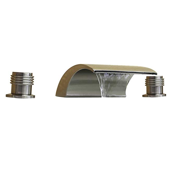 Waterfall Bathtub Faucet With Double Handles Three Holes Bathroom Tub Faucet,Included with Ceramic Valve,Brushed Nickel Finish