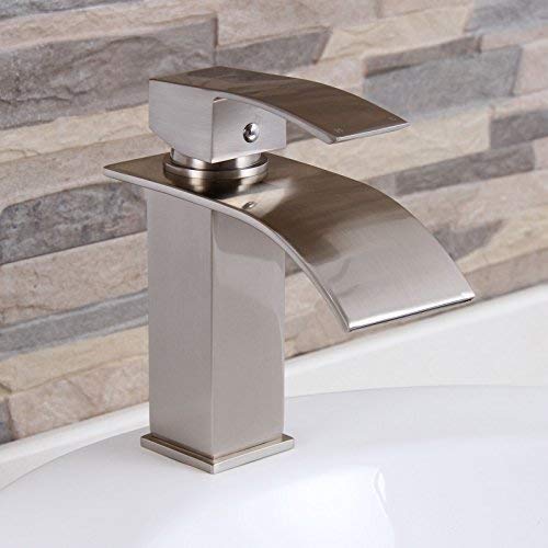 ELITE Modern Bathroom Sink Waterfall Faucet Brushed Nickel Finish 8803BN