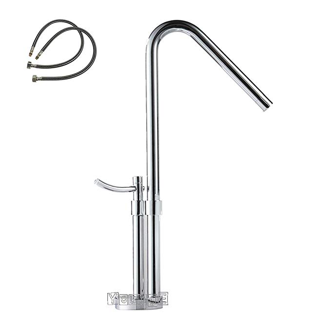 YoungE Newest contemporary design solid brass bathroom sink faucet One Hole Basin Tap Hot And Cold Water Faucet 360 Degree Swivel, Chrome finished(15.7