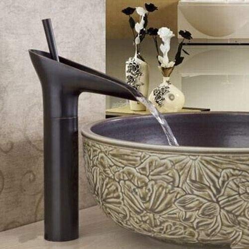 Oil Rubbed Bronze Bathroom Vessel Faucet Countertop Waterfall Basin Mixer Tap Tall Body Single Lever