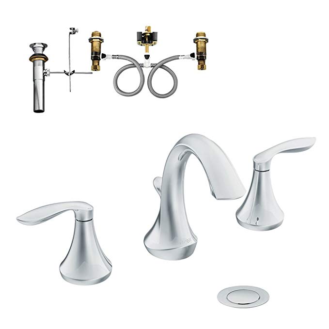 Moen KLEV-D-T6420CR Eva Two-Handle High-Arc Lavatory Faucet, Chrome