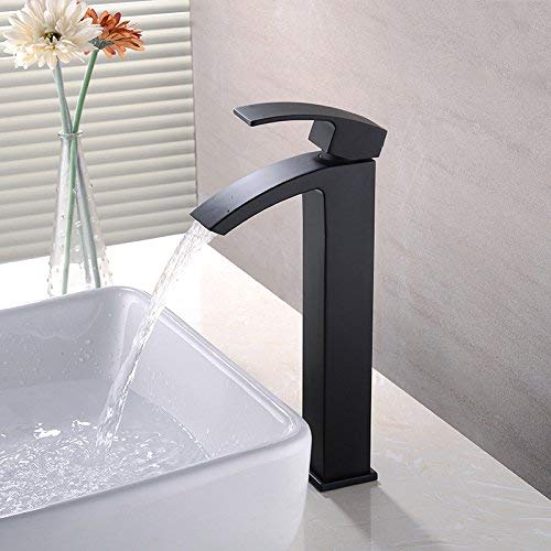 Homili Modern Black Bathroom Sink Faucet Solid Brass Waterfall Basin Filler (Tall)