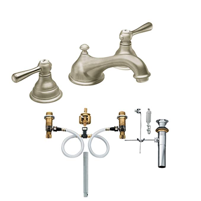 Moen T6105BN-9000 Kingsley Two-Handle Low Arc Bathroom Faucet with Valve, Brushed Nickel