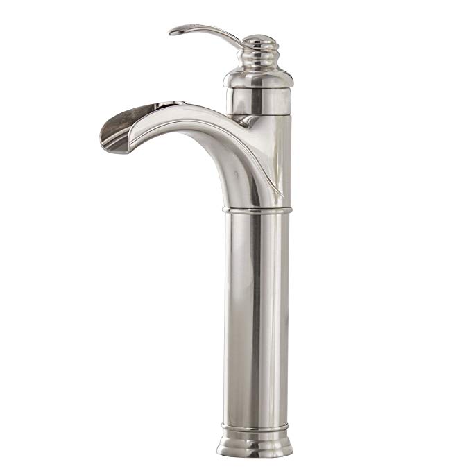 Greenspring Waterfall Bathroom Sink Vessel Faucet Single Handle Lever Hole, Brushed Nickel