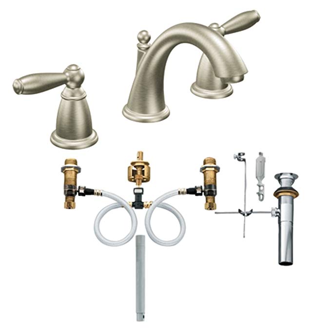 Moen T6620BN-9000 Brantford Two-Handle High Arc Bathroom Faucet with Valve, Brushed Nickel