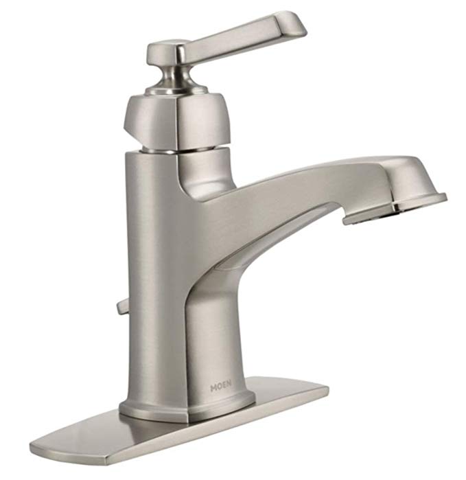 Moen 84805SRN Single Handle Single Hole Bathroom Faucet from the Boardwalk Collection, Spot Resist Brushed Nickel