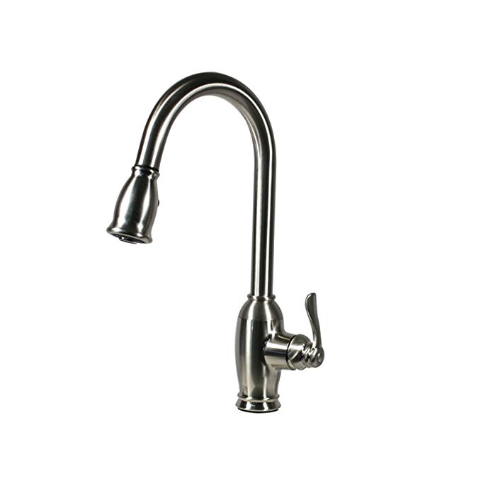 Nantucket Sinks KF-GNPD-1-SN Classic Single Handle Pull Down Gooseneck Faucet, Satin Nickel