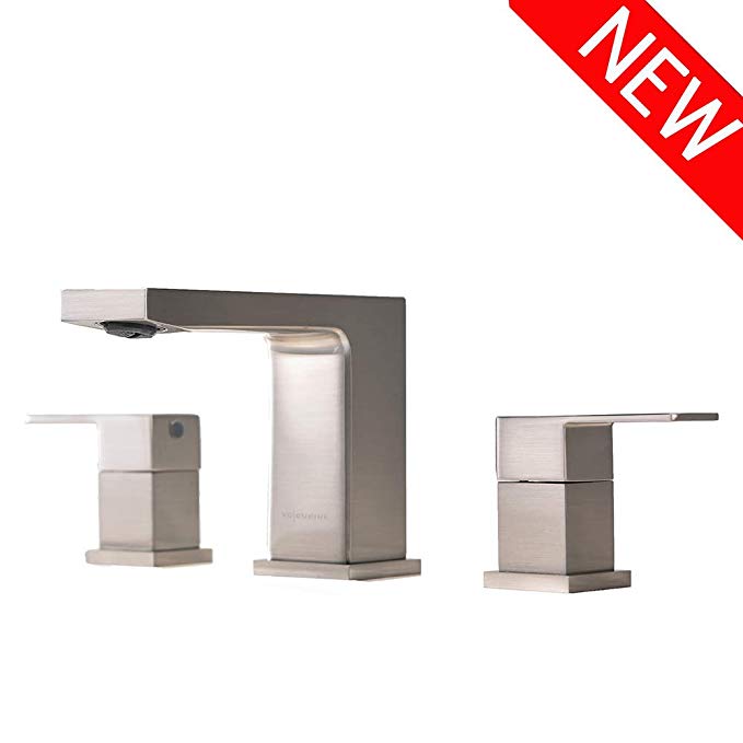 VCCUCINE Best Commercial Lead Free 3 Holes Two Handles Lavatory Vanity Sink Widespread Brushed Nickel Bathroom Faucet, Vessel Sink Faucet Without Pop Up Drain