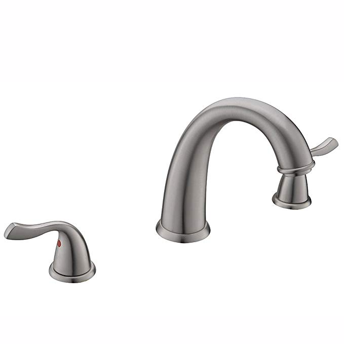 KINGO HOME Modern Commercial Durable Three Holes Two Handles Brushed Nickel Widespread Bathroom Faucet, Bathroom Sink Faucet without Sink Drain Stopper