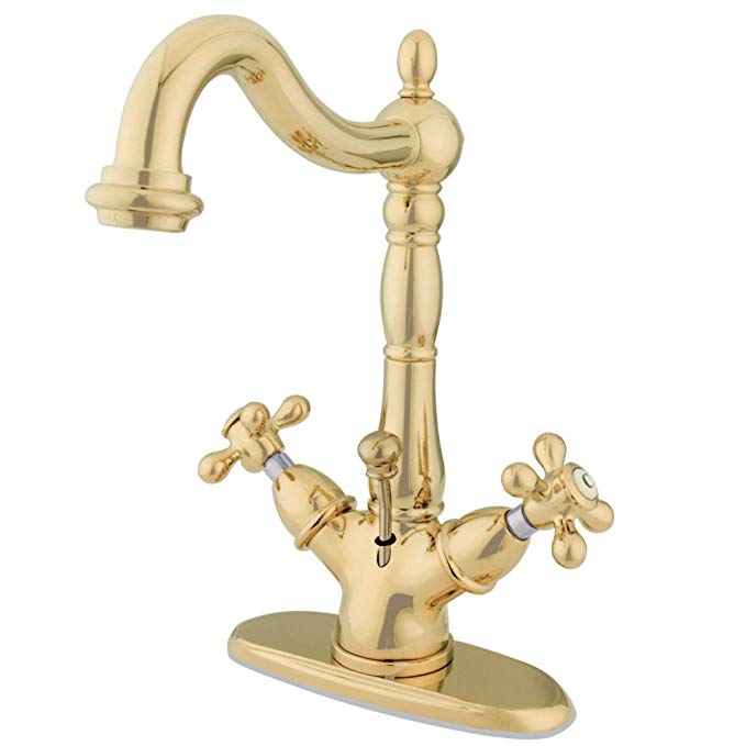 Kingston Brass KS1432AX 4-Inch Centerset Lavatory Faucet with Pop-Up, Polished Brass