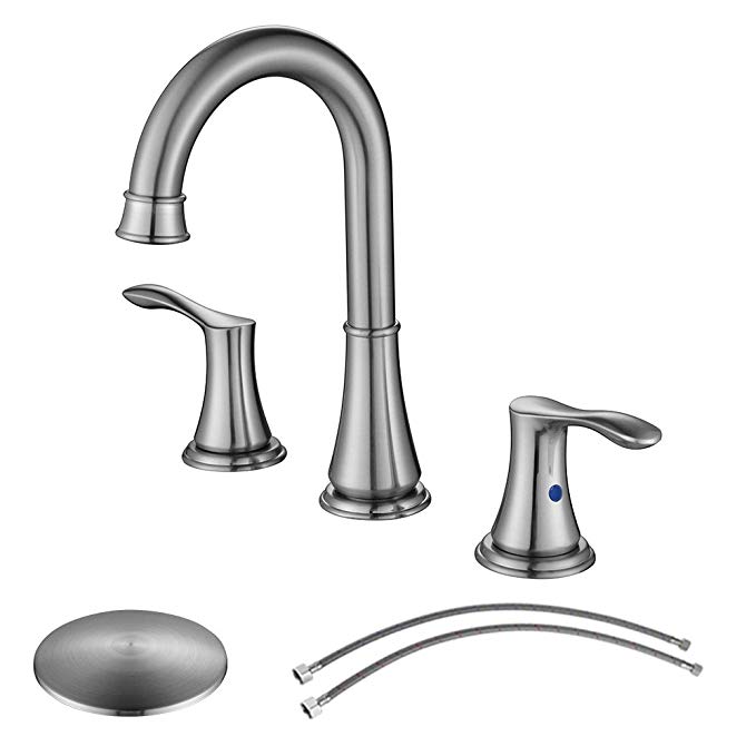 PARLOS Widespread Double Handles Bathroom Faucet with Pop Up Drain and cUPC Faucet Supply Lines, Brushed Nickel, Demeter 13651