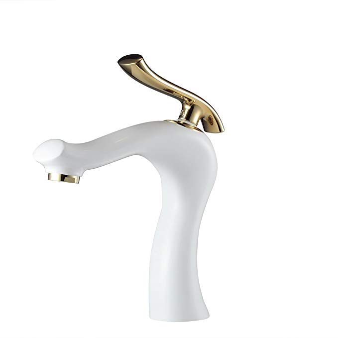 HeMu Waterfall Single Handle Bathroom Sink Faucet One Hole Deck Mount Oil Rubbed Bronze Lavatory,Chrome Finish (White)