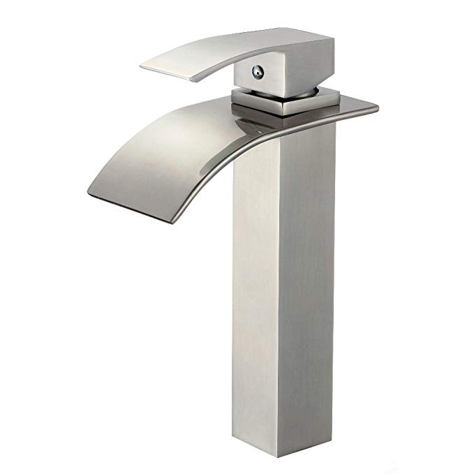 Bathroom Basin Faucet Vessel Bowl Sink Faucet Tall Body Single Handle One Hole Deck Mount Lavatory Stainless Steel, Brushed Nickel (Brushed Nickel-17)