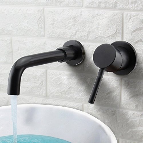 Lovedima Solid Brass Modern Wall-Mount Bathroom Sink Faucet with Single Handle in Black Finish