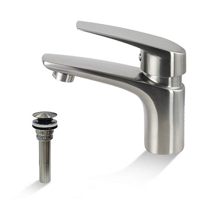 TRYWELL Single Handle Modern Bathroom Sink Faucet with Pop Up Drain, T304 Stainless Steel