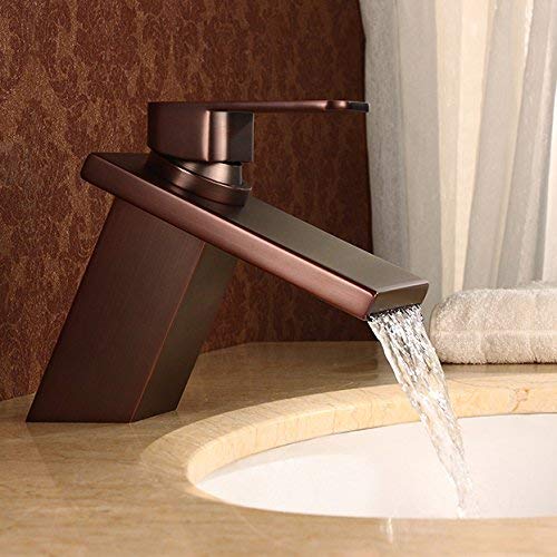 Jiuzhuo Single Handle Waterfall Bathroom Vanity Sink Faucet, Oil Rubbed Bronze