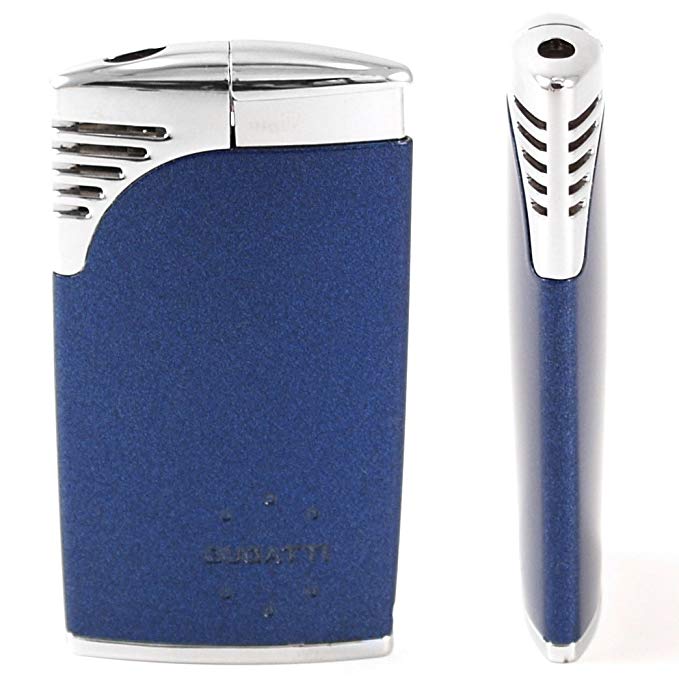 Bugatti 3 Flame Lighter Metallic Blue & Polished Chrome