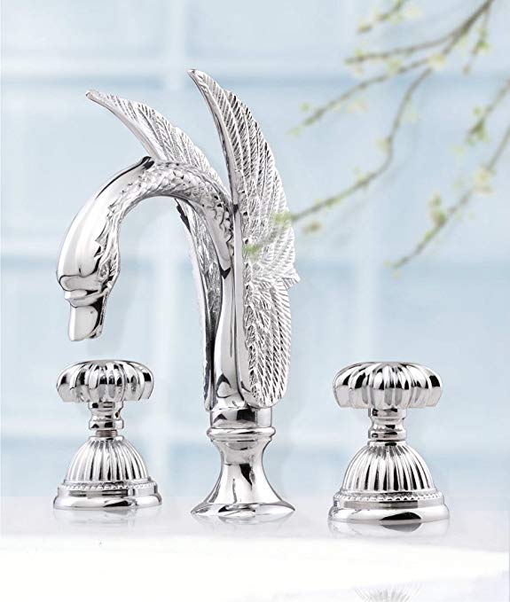 26cm Height Chrome Clour 3 pcs swan sink faucet widespread lavatory basin mixer tap New