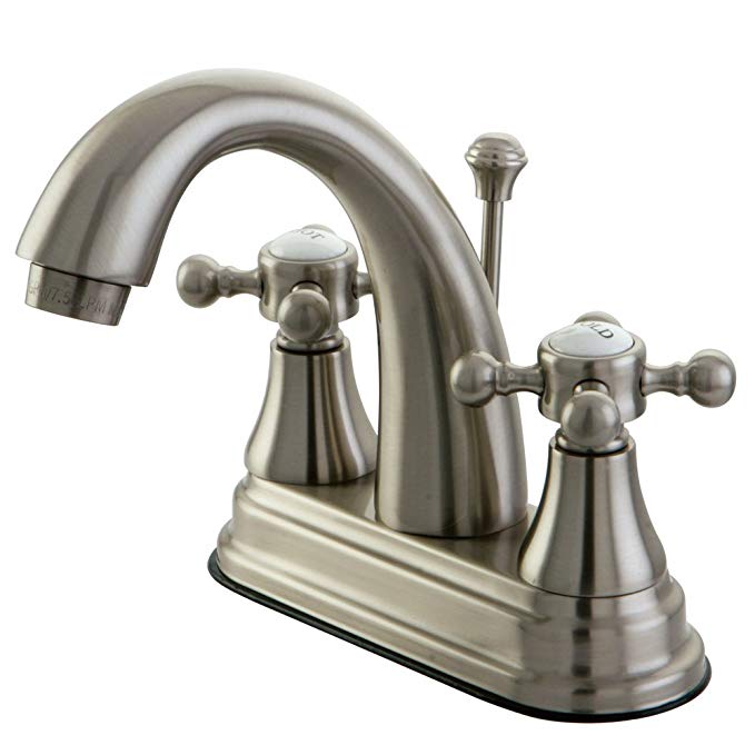 Kingston Brass KS7618BX English Vintage Centerset Lavatory Faucet with Brass Pop-Up, 4-Inch, Satin Nickel