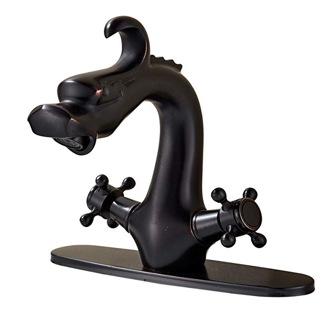 Senlesen Dragon Shape Oil Rubbed Bronze Two-Handle One Hole Bathroom Sink Mixer Tap Faucet Deck Mount Lavatory