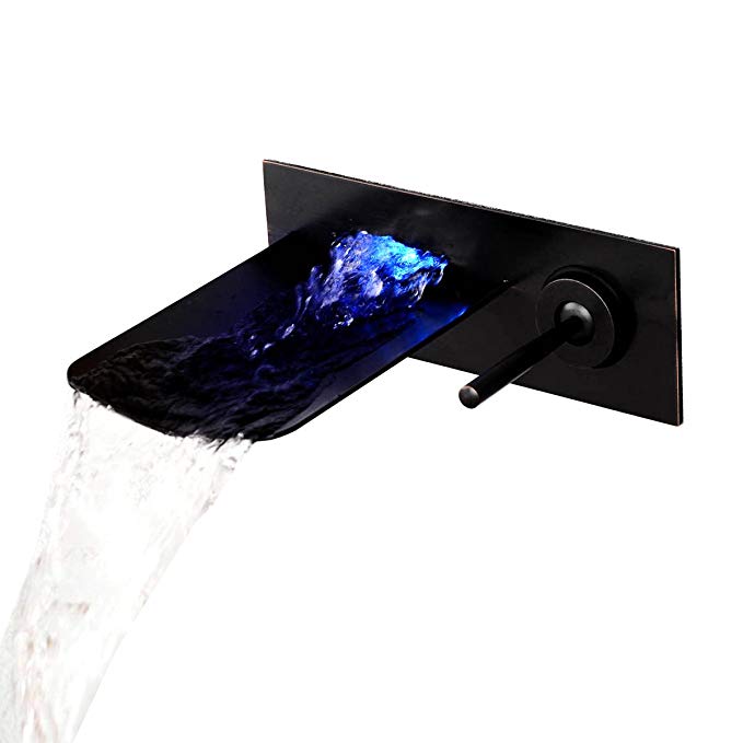 AVOLUTION Oil-Rubbed Brass Waterfall RGB LED Bathroom Faucet Wall Mounted Sink Tap