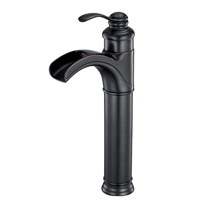 Homevacious Waterfall Bathroom Vessel Sink Faucet Oil Rubbed Bronze Black Tall Bath Lavatory Faucets Single Handle Lever One Hole Basin Deck Mount Mixer Tap Spout Supply Hose