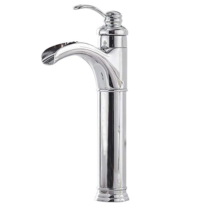 Bathlavish Waterfall Bathroom Vessel Sink Faucet Chrome One Hole Mount Single Handle Tap Lavatory