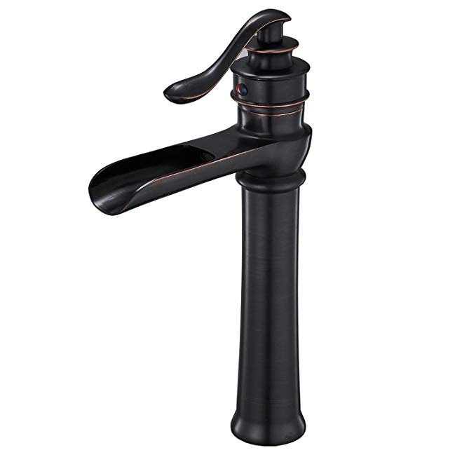 BWE Waterfall Bathroom Vessel Sink Faucet Single Handle One Hole Lavatory Oil Rubbed Bronze Tall Body