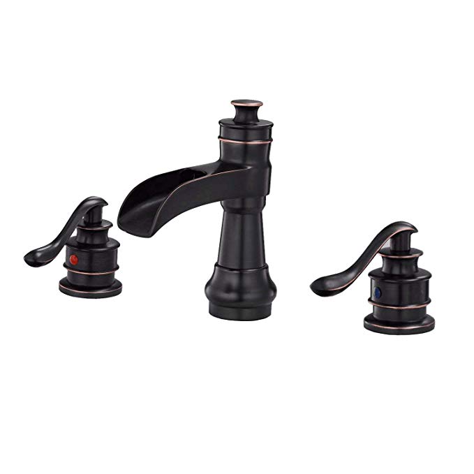 BWE Oil Rubbed Bronze Waterfall 8-16 Inch 3 Holes Two Handle Widespread Bathroom Sink Faucet